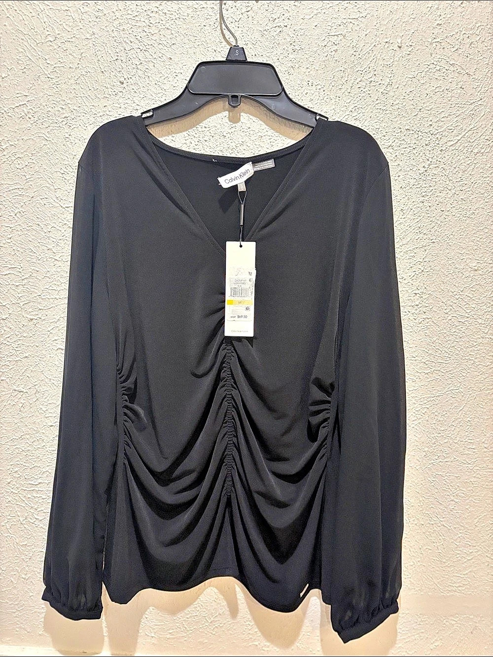 Calvin Klein Group 6 Ruched Front Blouse in Black Size Medium NWT